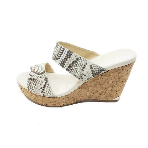 Jimmy Choo Parker Snakeskin Print Leather Cork Wedge Sandals Womens Size 39 US 9 - Picture 10 of 10